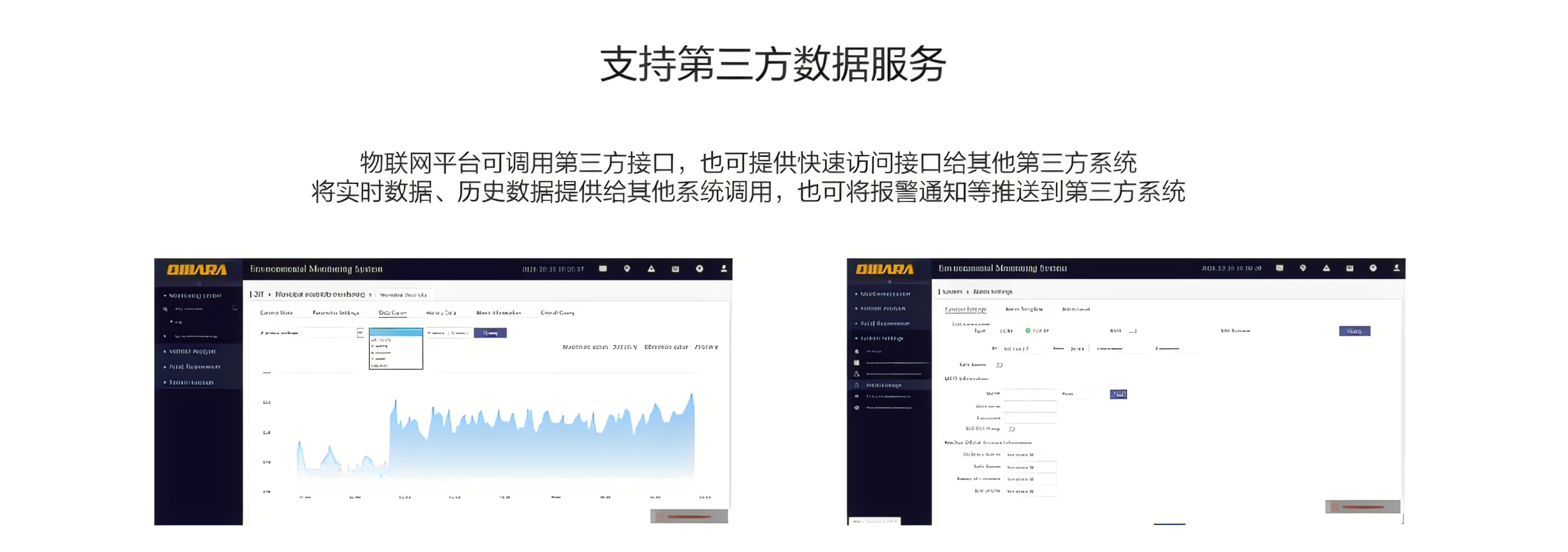 物聯(lián)網(wǎng)平臺可調(diào)用第三方接口，也可提供快速訪問接口給其他第三方系統(tǒng)，將實時數(shù)據(jù)、歷史數(shù)據(jù)提供給其他系統(tǒng)調(diào)用，也可將報警通知等推送到第三方系統(tǒng)